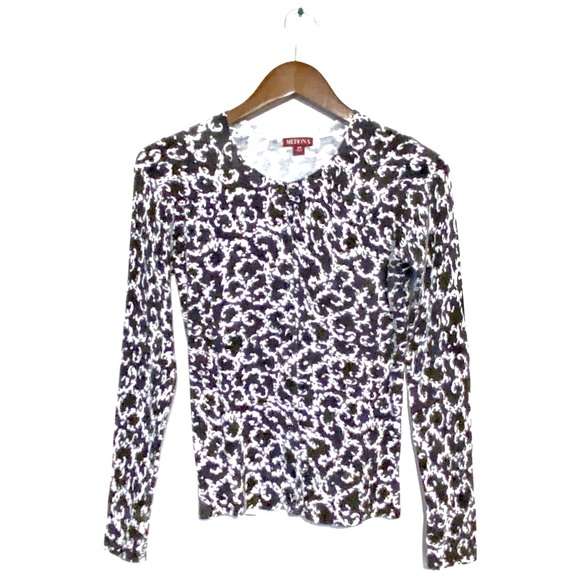 Merona Button Front Cardigan Sweater Black and White Etoile Pattern Stretch Top - Picture 5 of 16